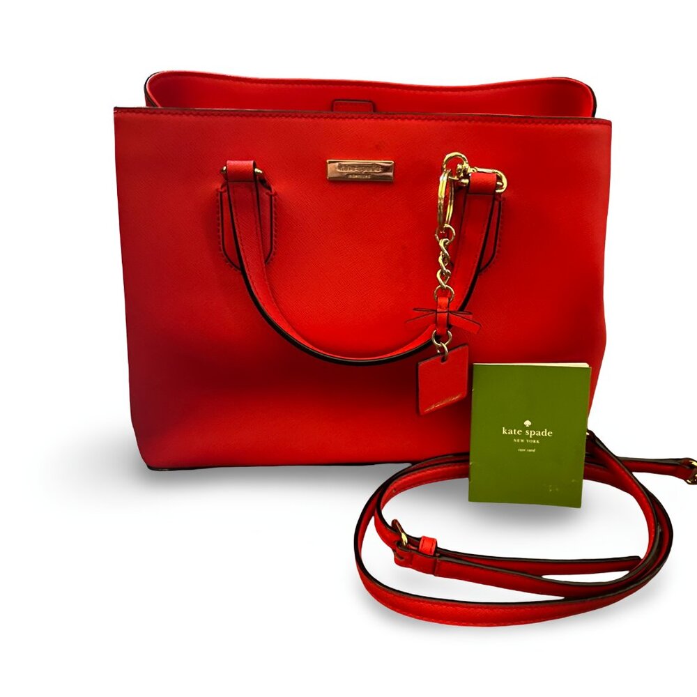 Kate Spade Crab Red Leather Laurel Way Evangelie Crossbody Satchel handbag Purse